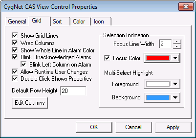 CAS View Control Grid Properties